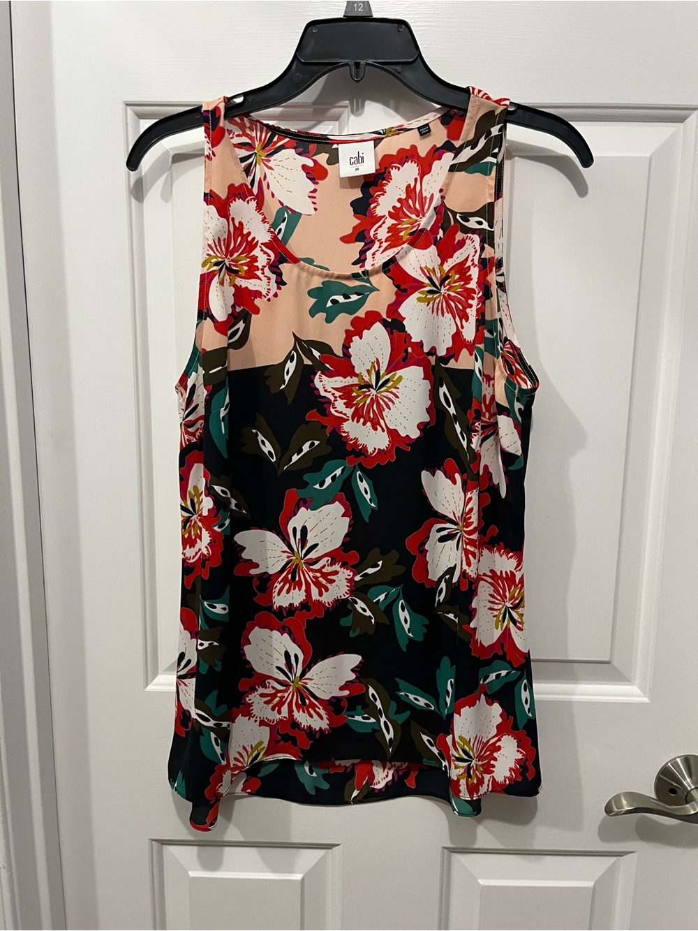 CAbi Floral Sleeveless Camisole in Black, Peach & Red